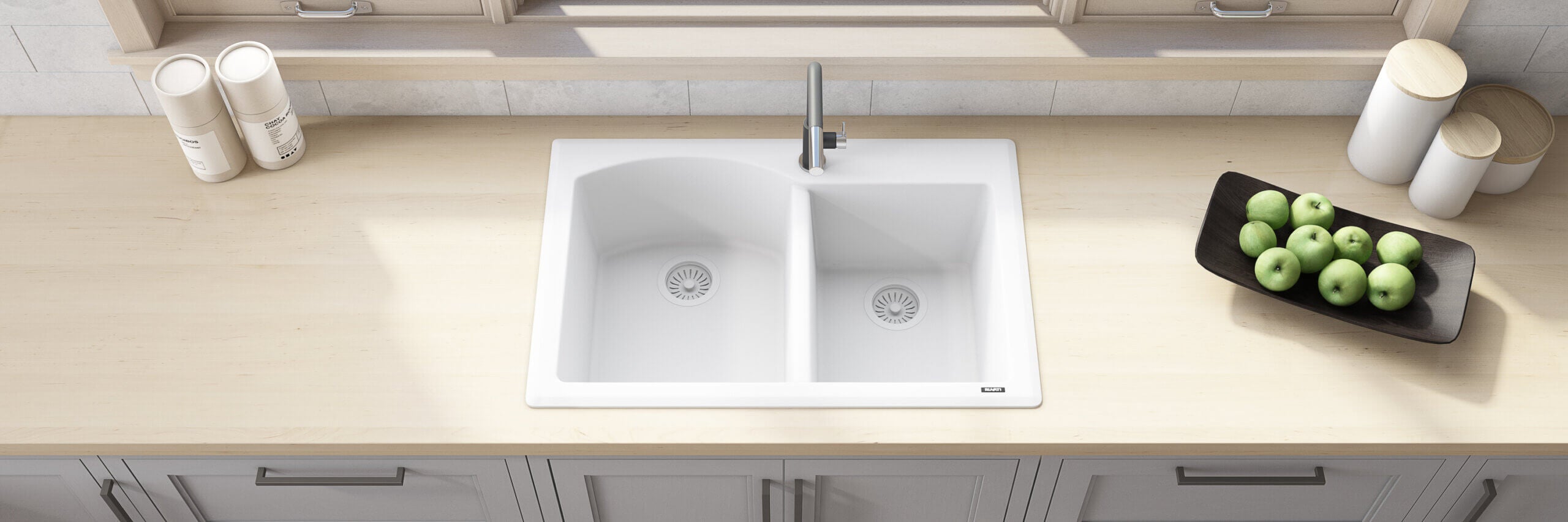 Ruvati epiGranite — Tarja de Cocina de 33 x 22 pulg en Granito Compuesto — Blanco Ártico — 3