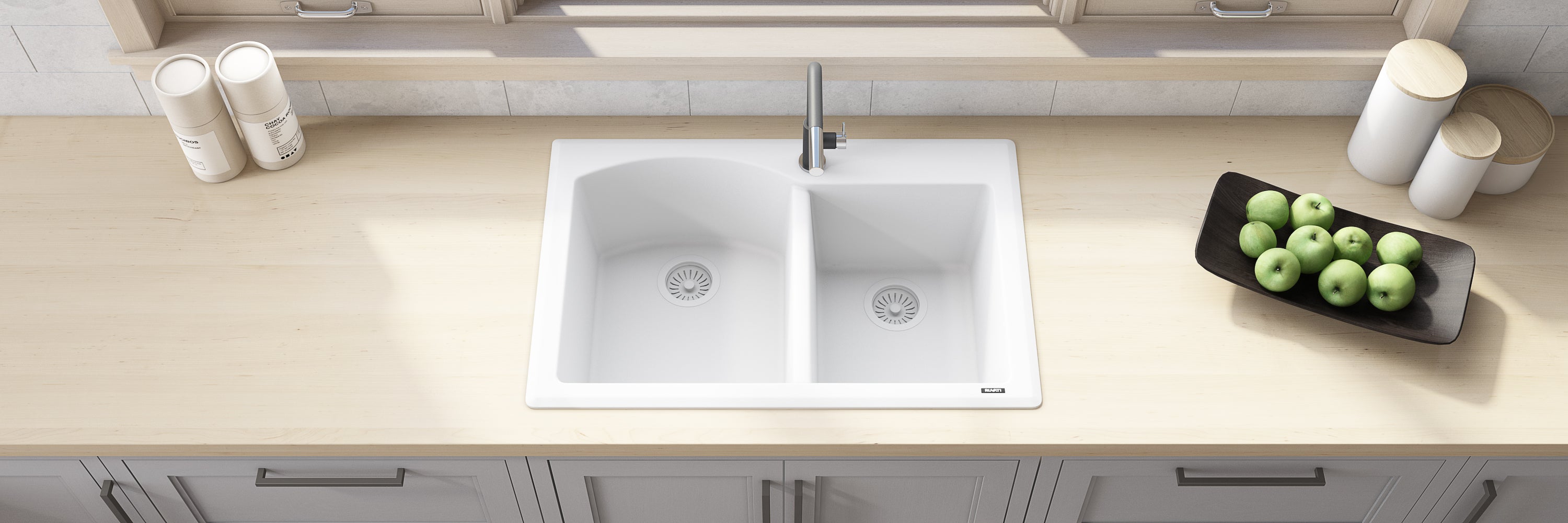 Ruvati epiGranite — Tarja de Cocina de 33 x 22 pulg en Granito Compuesto — Blanco Ártico — 2