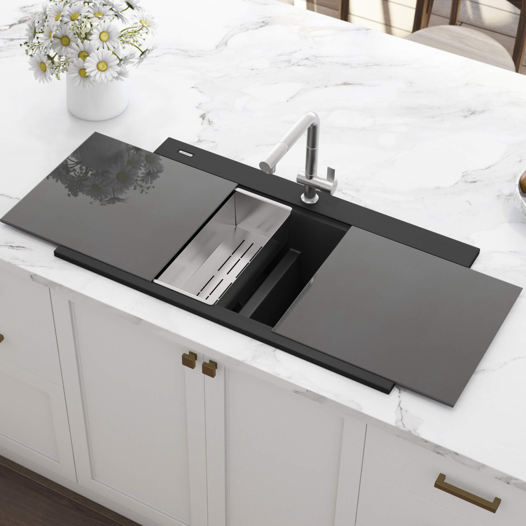 Ruvati epiGranite — Tarja Workstation de Cocina en Granito Compuesto — Negro Medianoche