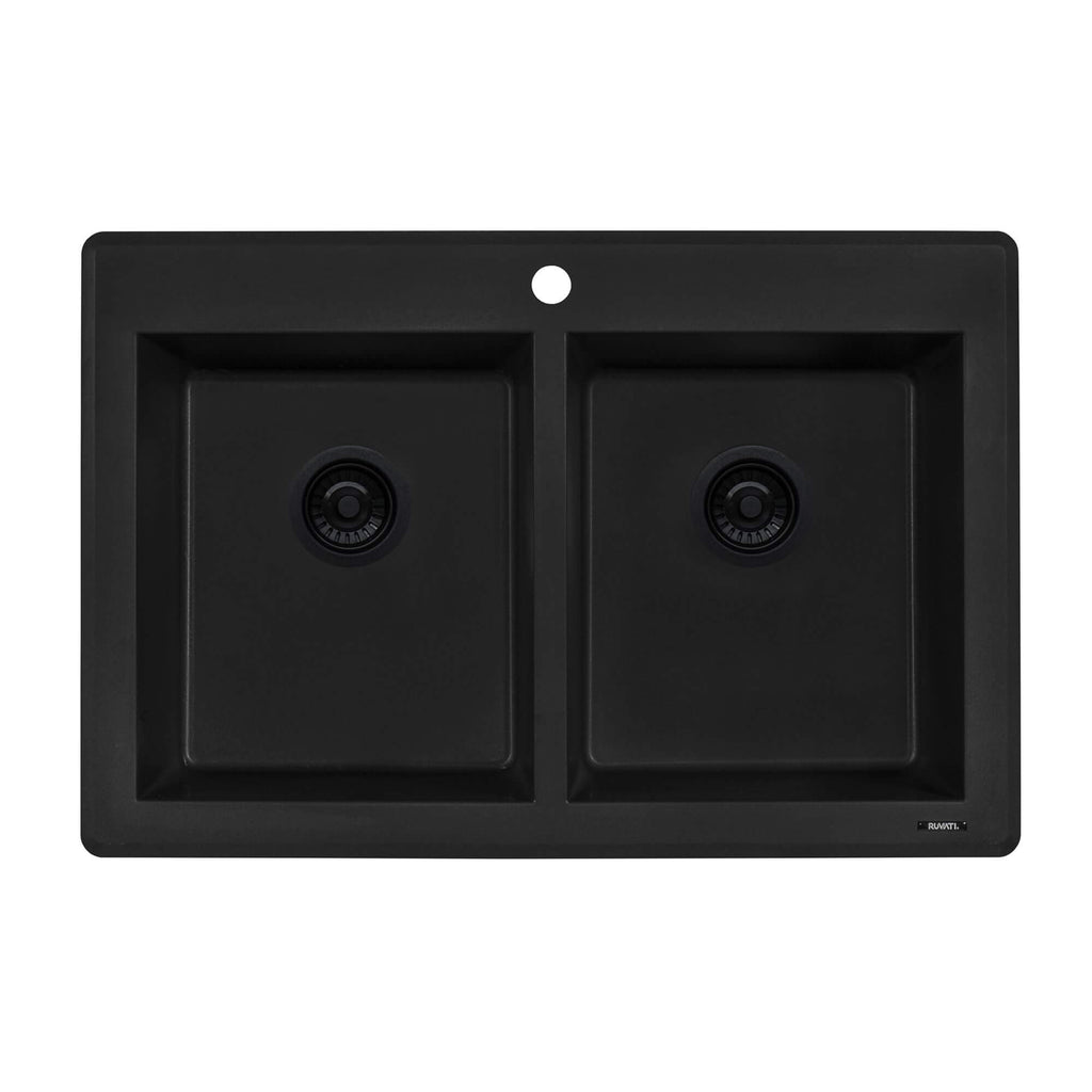 Ruvati epiGranite — Tarja de Cocina de 33 x 22 pulg en Granito Compuesto — Negro Medianoche