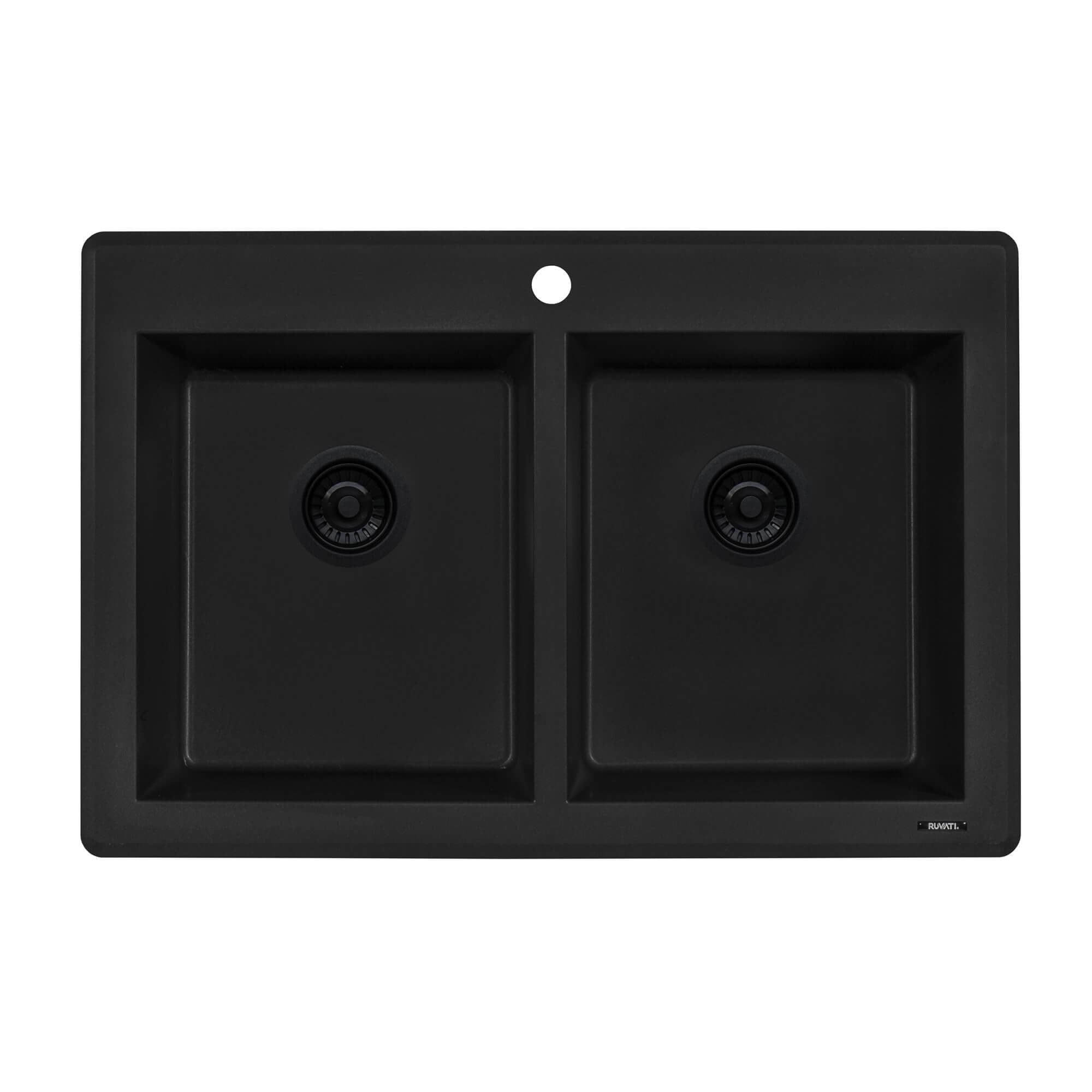 Ruvati epiGranite — Tarja de Cocina de 33 x 22 pulg en Granito Compuesto — Negro Medianoche