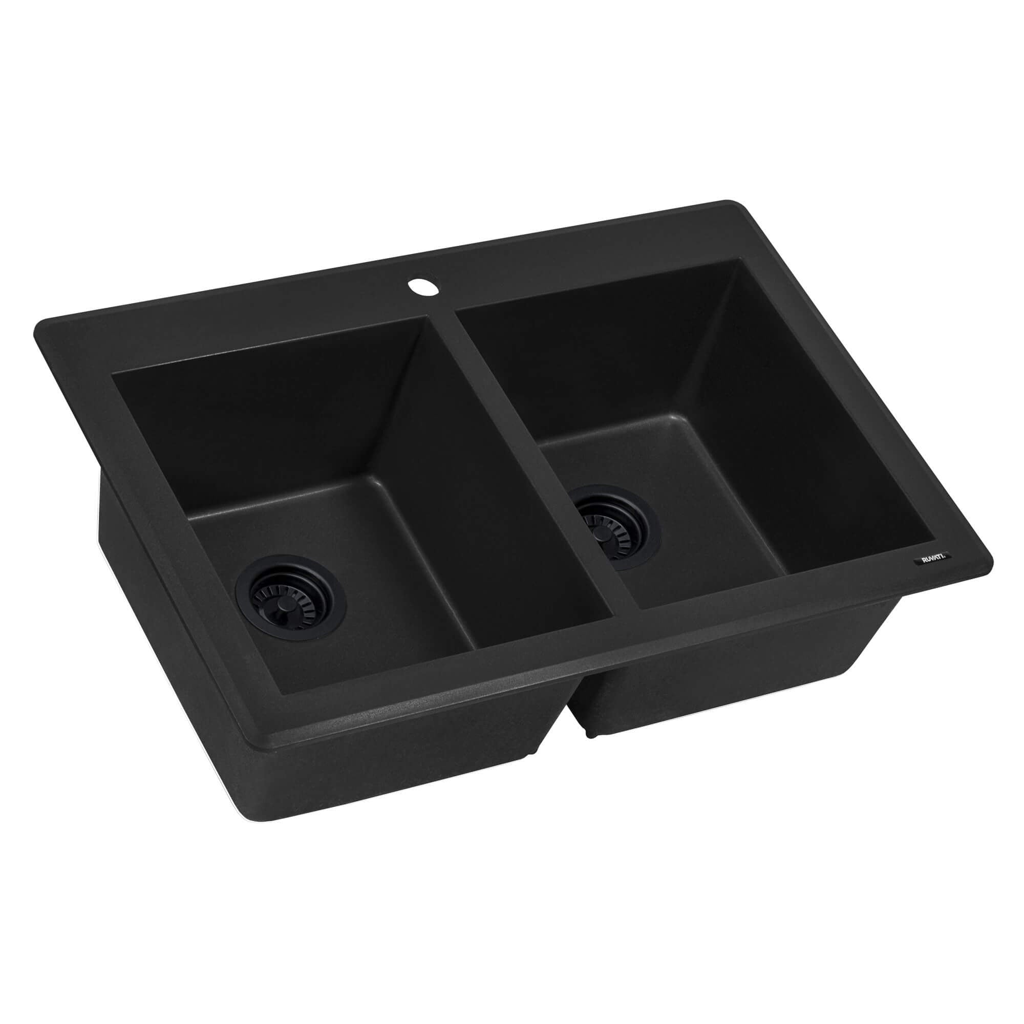Ruvati epiGranite — Tarja de Cocina de 33 x 22 pulg en Granito Compuesto — Negro Medianoche — 1