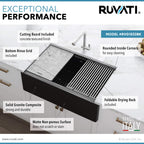 Ruvati epiCast — Tarja Farmhouse de Cocina en Granito Compuesto — Negro Mate — 2