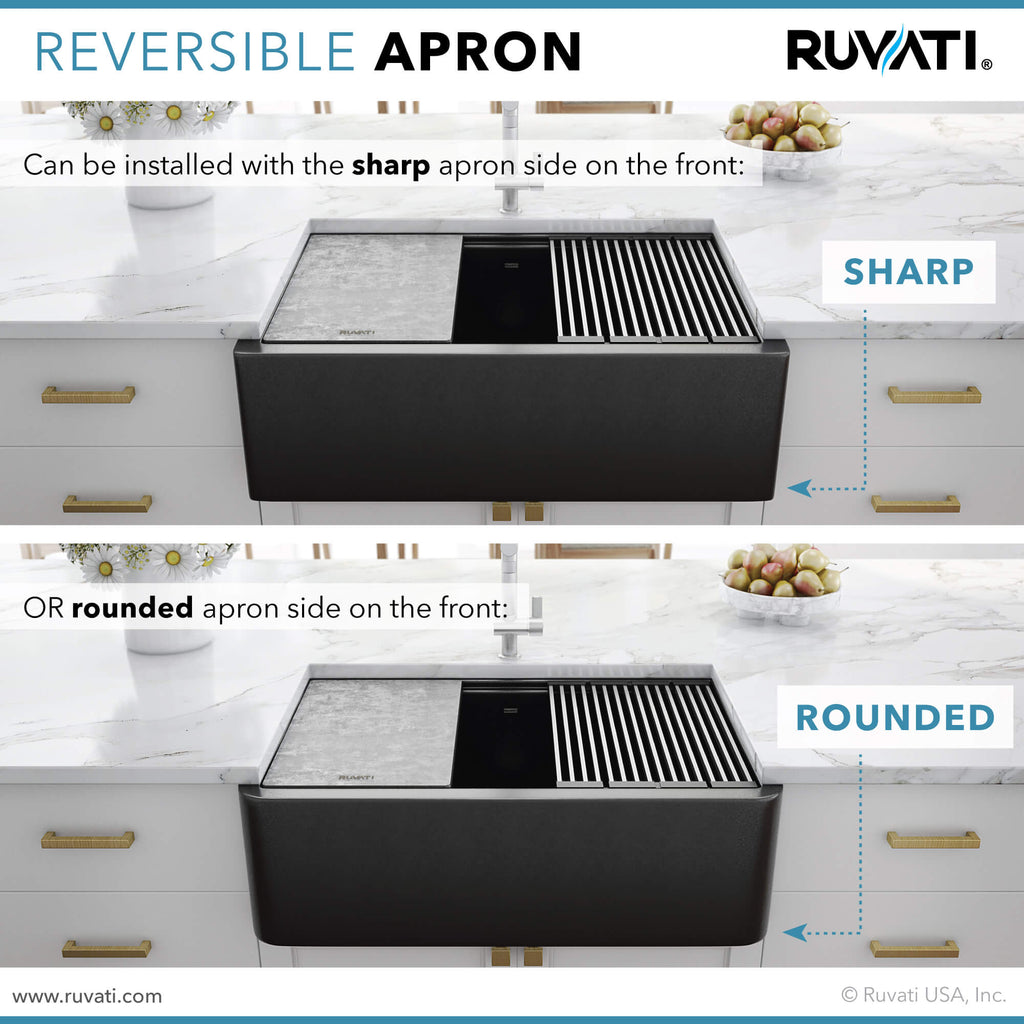 Ruvati epiCast — Tarja Farmhouse de Cocina en Granito Compuesto — Negro Mate — 3