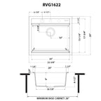 Ruvati epiCube — Tarja de Bar / Prep en Granito Compuesto — diagrama de dimensiones