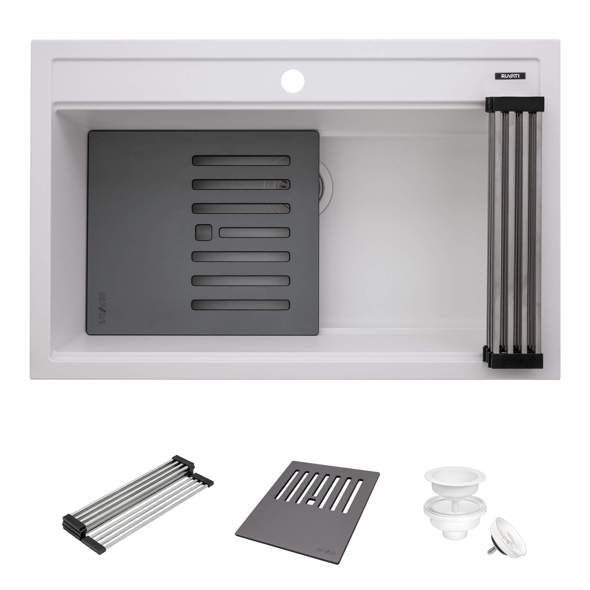 Ruvati epiCube — Tarja Workstation de Cocina en Granito Compuesto — Blanco Ártico — 1