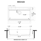 Ruvati epiCube — Tarja Workstation de Cocina en Granito Compuesto — diagrama de dimensiones