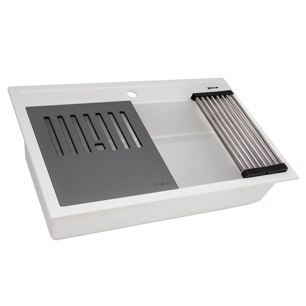 Ruvati epiCube — Tarja Workstation de Cocina en Granito Compuesto — Blanco Ártico — 3