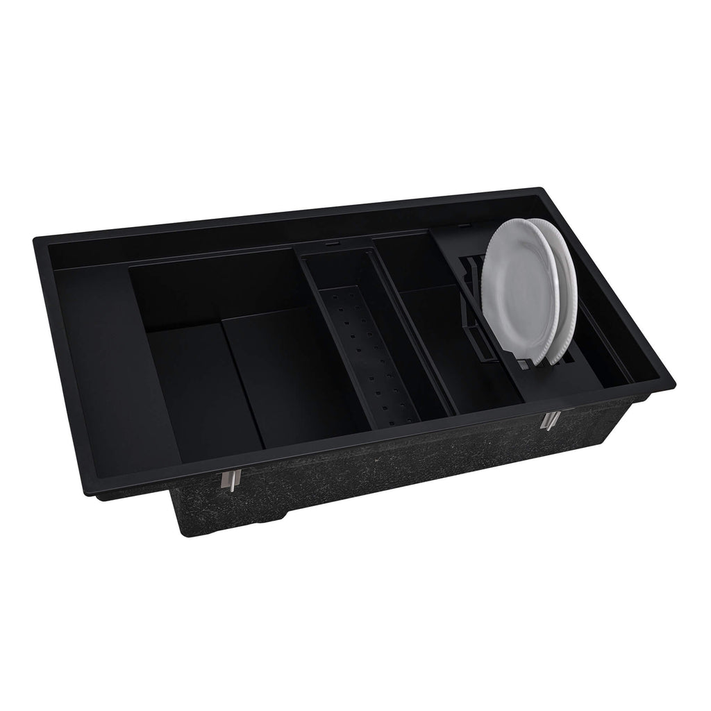 Ruvati epiStage — Tarja Workstation de Cocina de 18 x 34 pulg en Granito Compuesto — Negro — 2