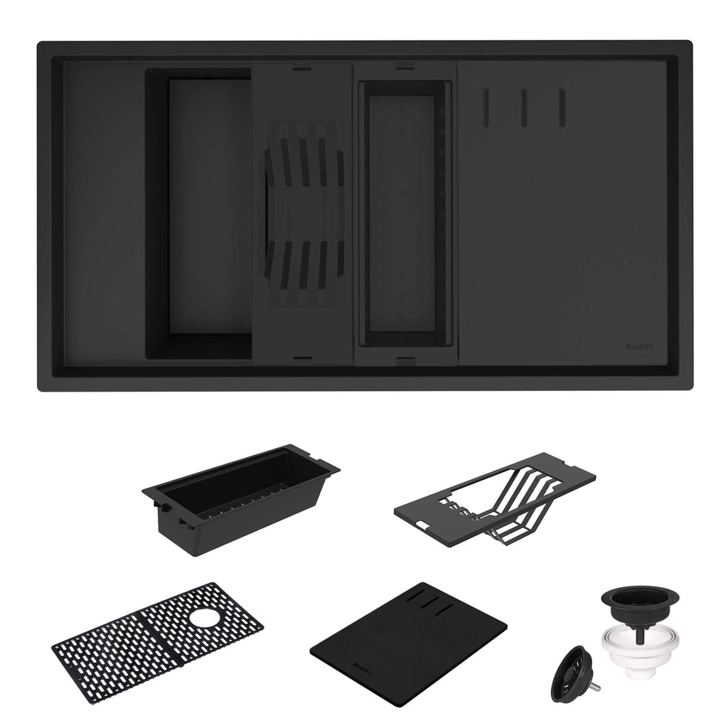 Ruvati epiStage — Tarja Workstation de Cocina de 18 x 34 pulg en Granito Compuesto — Negro — 1