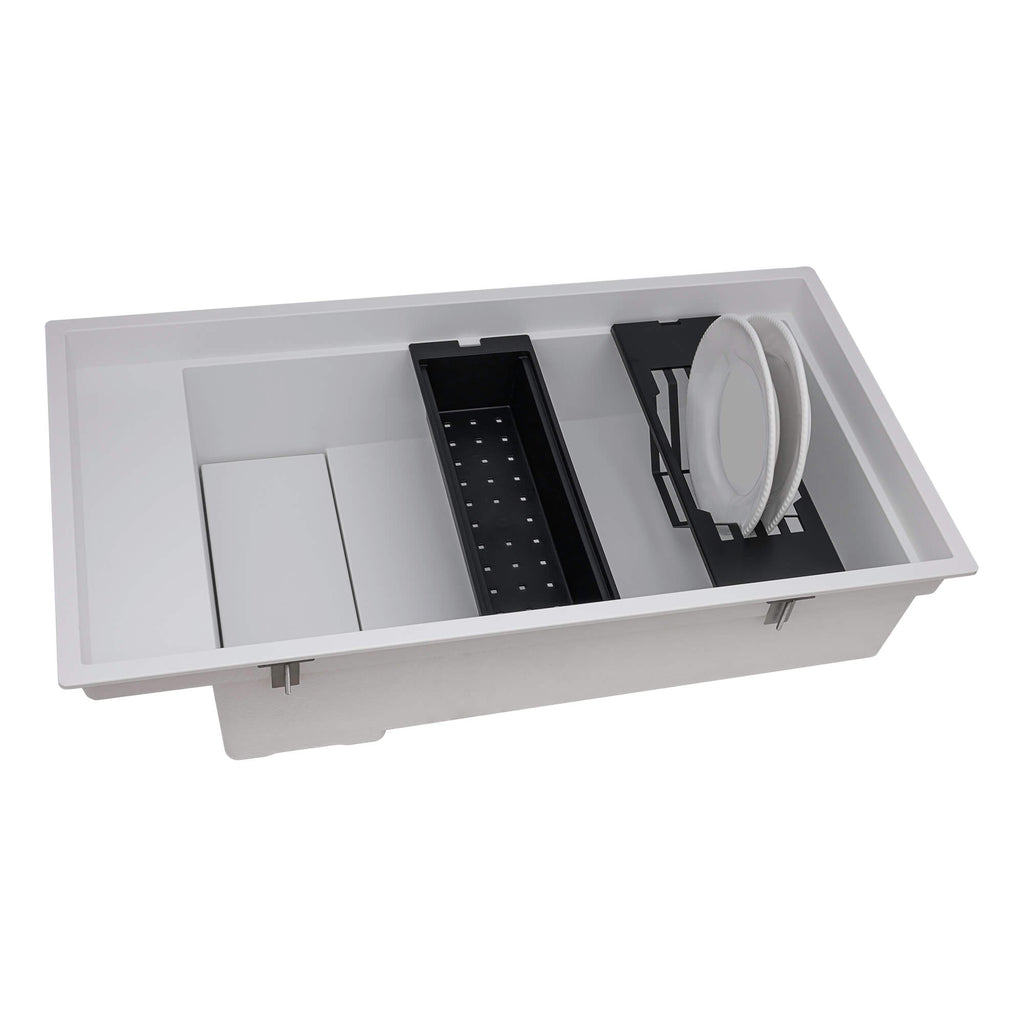 Ruvati epiStage — Tarja Workstation de Cocina de 18 x 34 pulg en Granito Compuesto — Blanco Ártico — 2