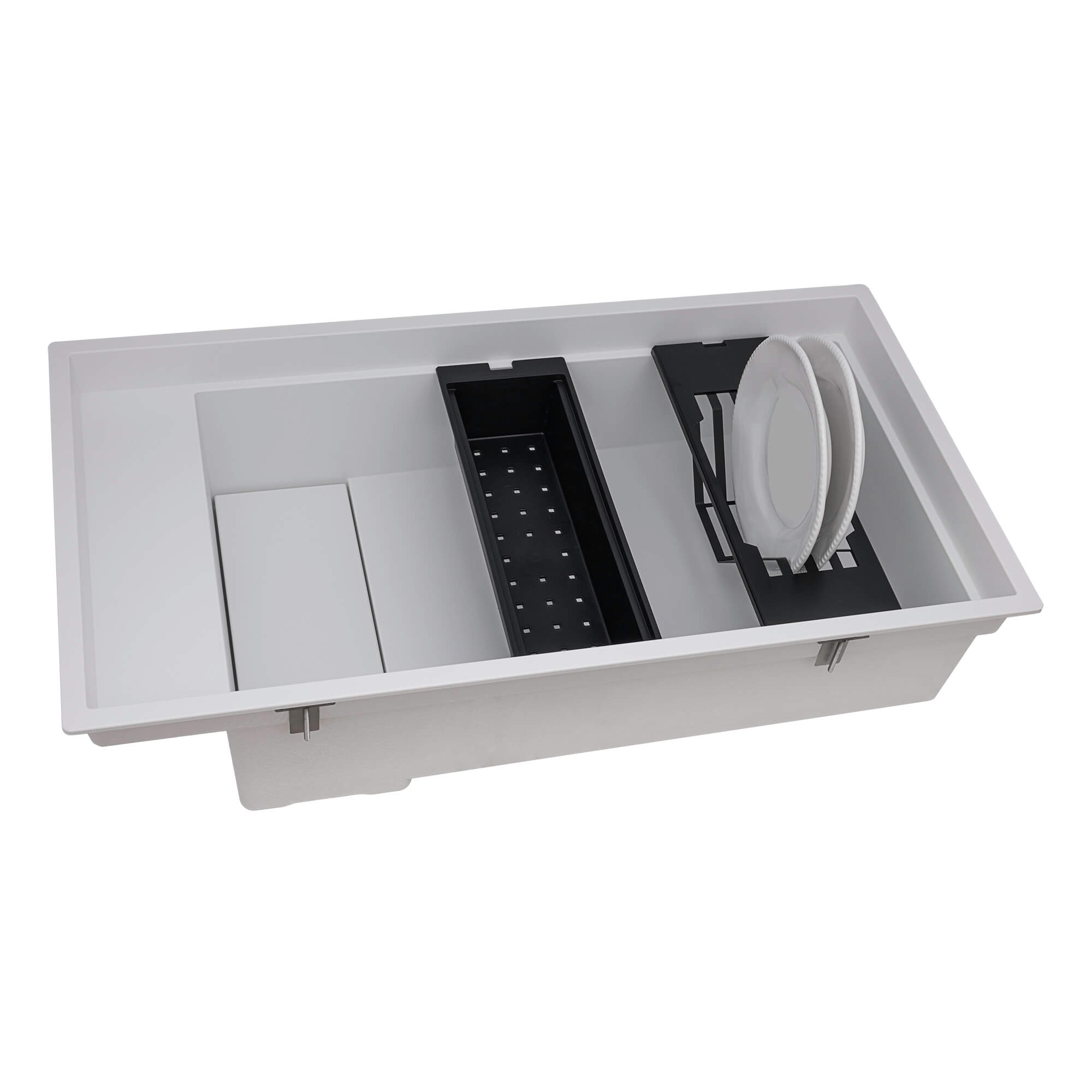 Ruvati epiStage — Tarja Workstation de Cocina de 18 x 34 pulg en Granito Compuesto — Blanco Ártico — 2