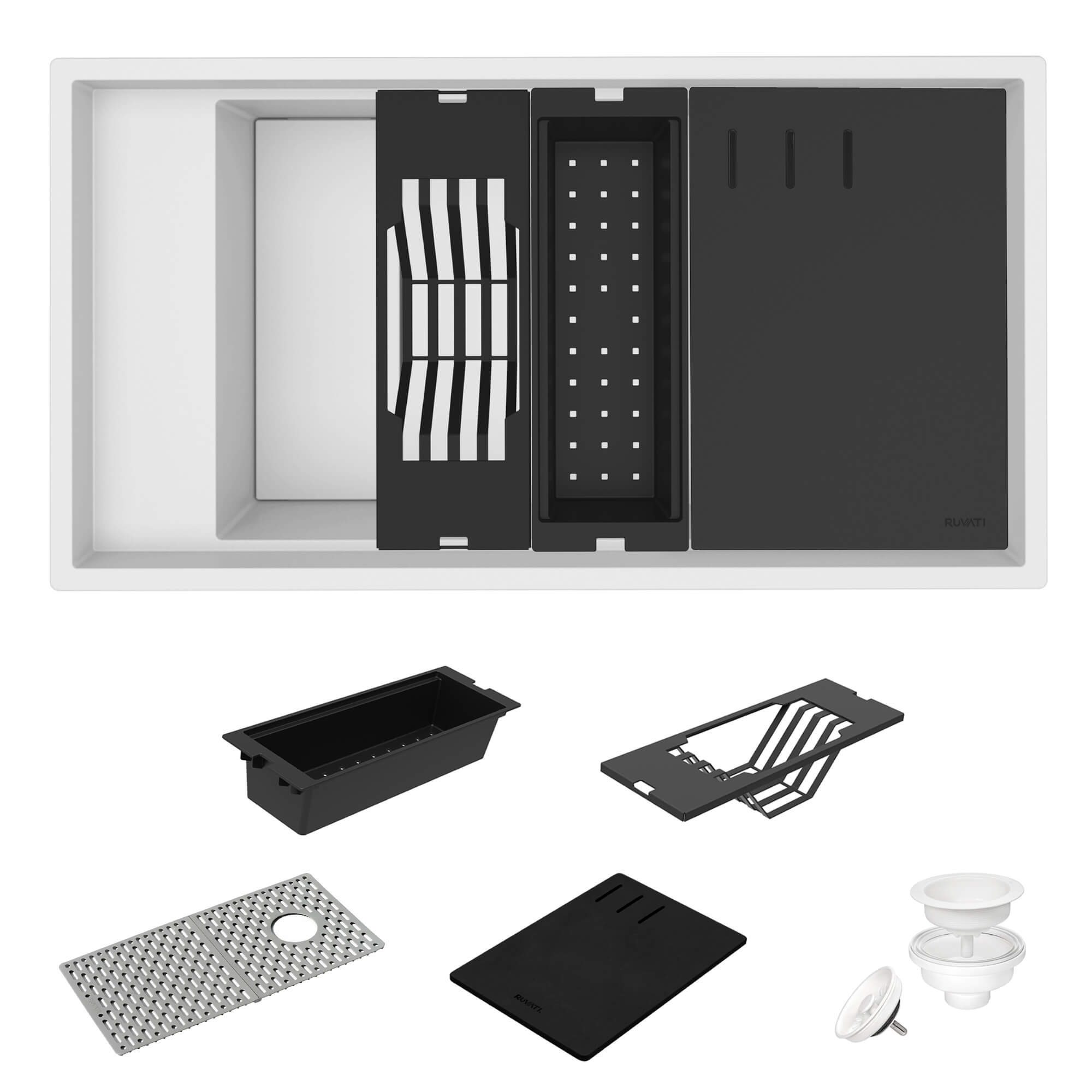 Ruvati epiStage — Tarja Workstation de Cocina de 18 x 34 pulg en Granito Compuesto — Blanco Ártico — 1