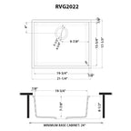 Ruvati epiGranite — Tarja de Bar / Prep de 21 x 17 pulg en Granito Compuesto — diagrama de dimensiones
