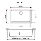 Ruvati epiGranite — Tarja de Cocina de 27 x 18 pulg en Granito Compuesto — diagrama de dimensiones