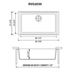 Ruvati epiGranite — Tarja de Cocina de 30 x 18 pulg en Granito Compuesto — diagrama de dimensiones