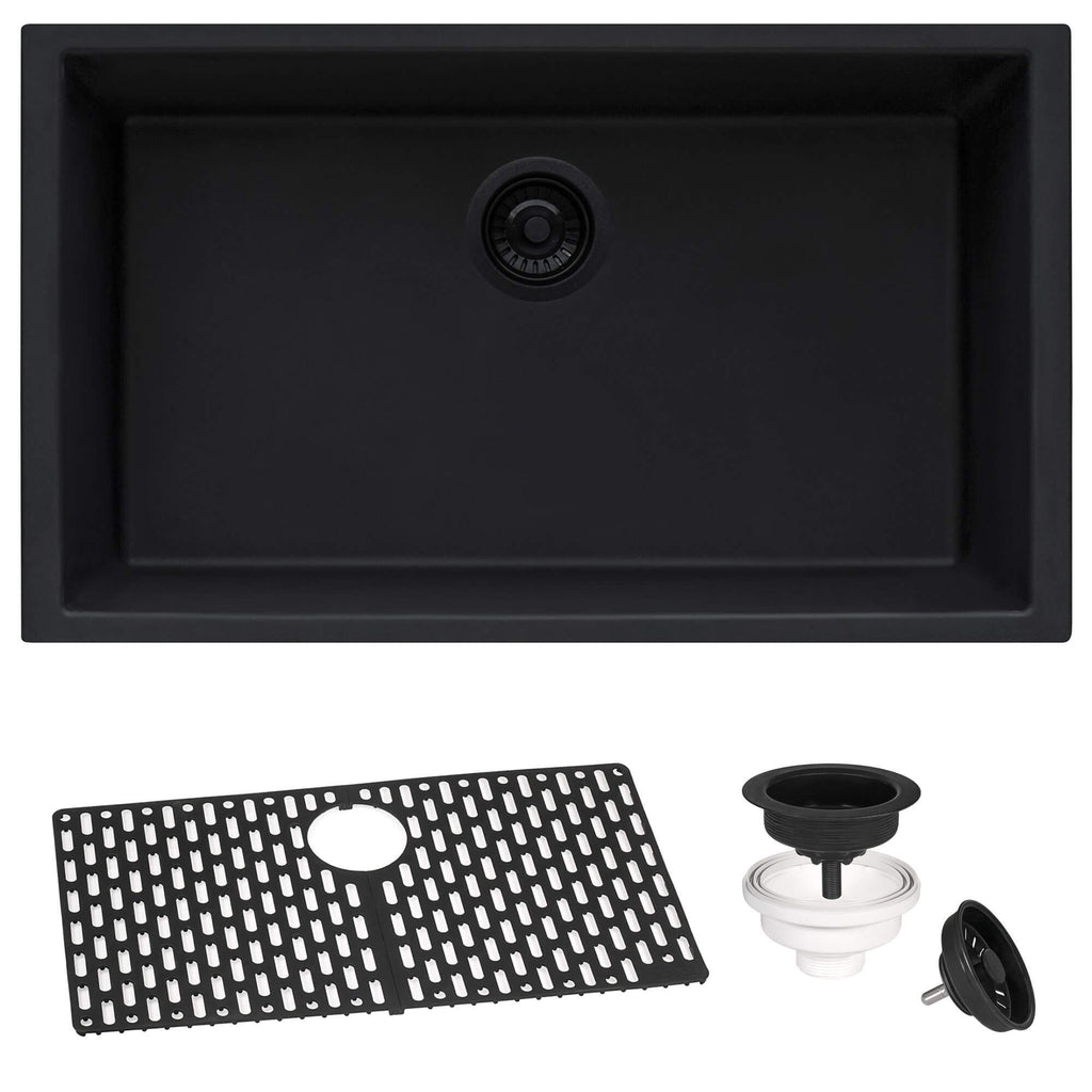 Ruvati epiGranite — Tarja de Cocina de 30 x 18 pulg en Granito Compuesto — Negro Medianoche