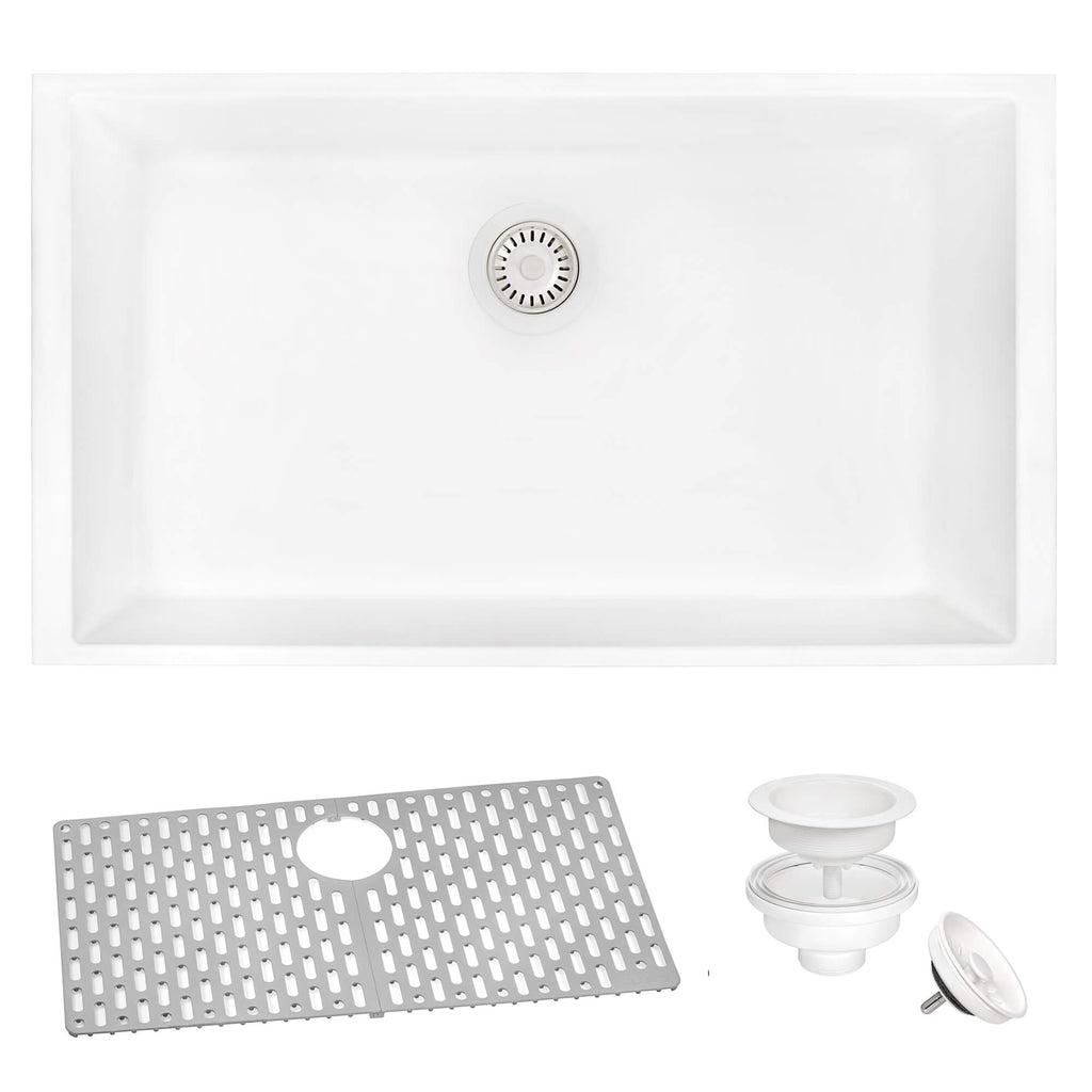 Ruvati epiGranite — Tarja de Cocina de 30 x 18 pulg en Granito Compuesto — Blanco Ártico
