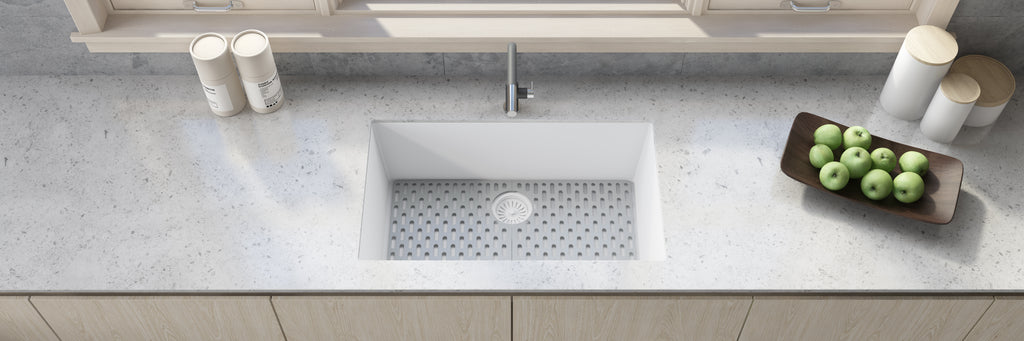 Ruvati epiGranite — Tarja de Cocina de 30 x 18 pulg en Granito Compuesto — Blanco Ártico — 4