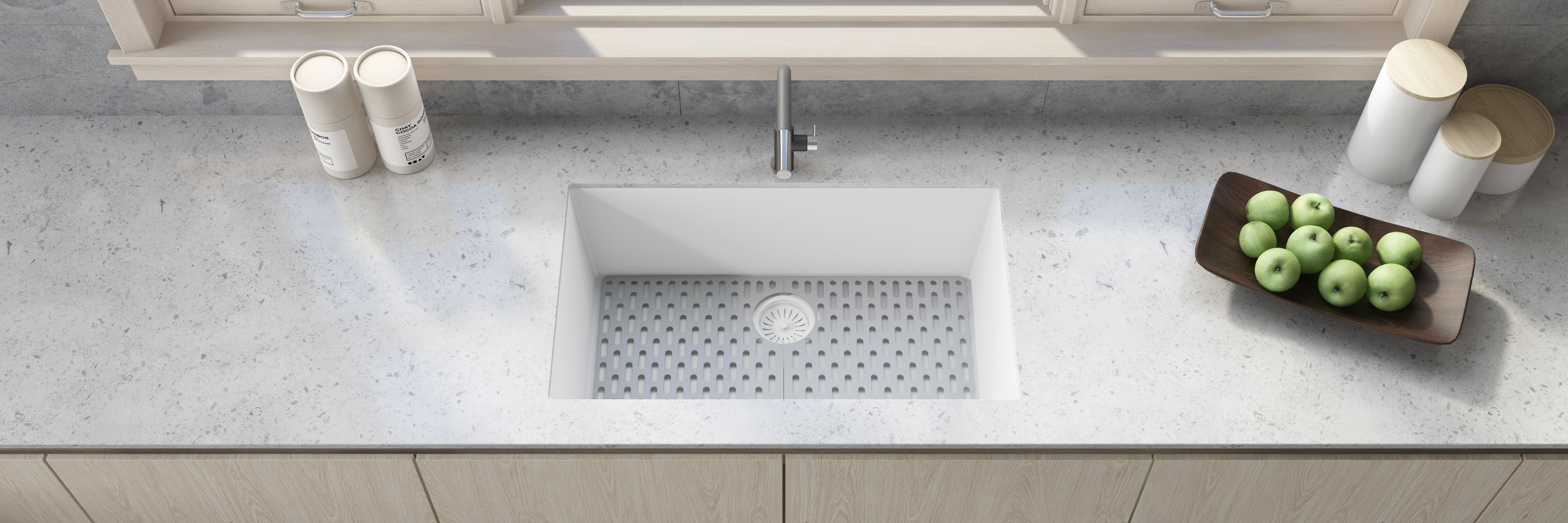 Ruvati epiGranite — Tarja de Cocina de 30 x 18 pulg en Granito Compuesto — Blanco Ártico — 4