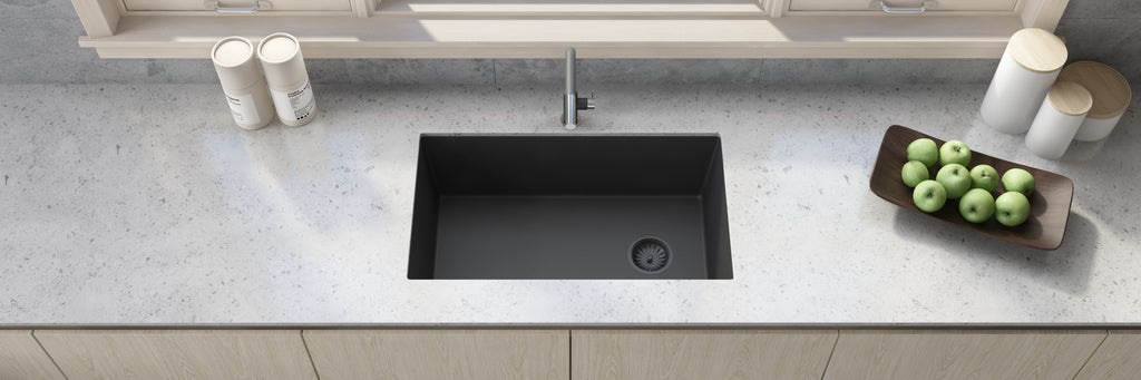 Ruvati epiGranite — Tarja de Cocina de 31 x 19 pulg en Granito Compuesto — Negro Medianoche — 1