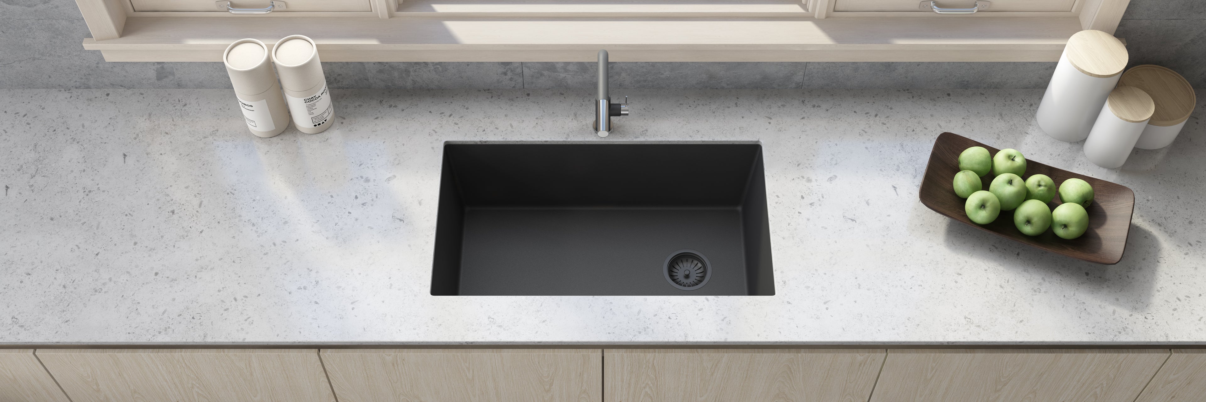 Ruvati epiGranite — Tarja de Cocina de 31 x 19 pulg en Granito Compuesto — Negro Medianoche — 1