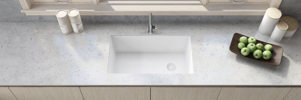 Ruvati epiGranite — Tarja de Cocina de 31 x 19 pulg en Granito Compuesto — Blanco Ártico — 3