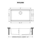 Ruvati epiGranite — Tarja de Cocina de 33 x 19 pulg en Granito Compuesto — diagrama de dimensiones