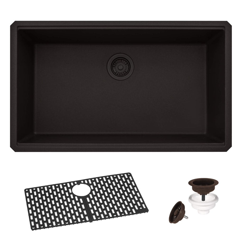Ruvati epiGranite — Tarja de Cocina de 33 x 19 pulg en Granito Compuesto — Espresso