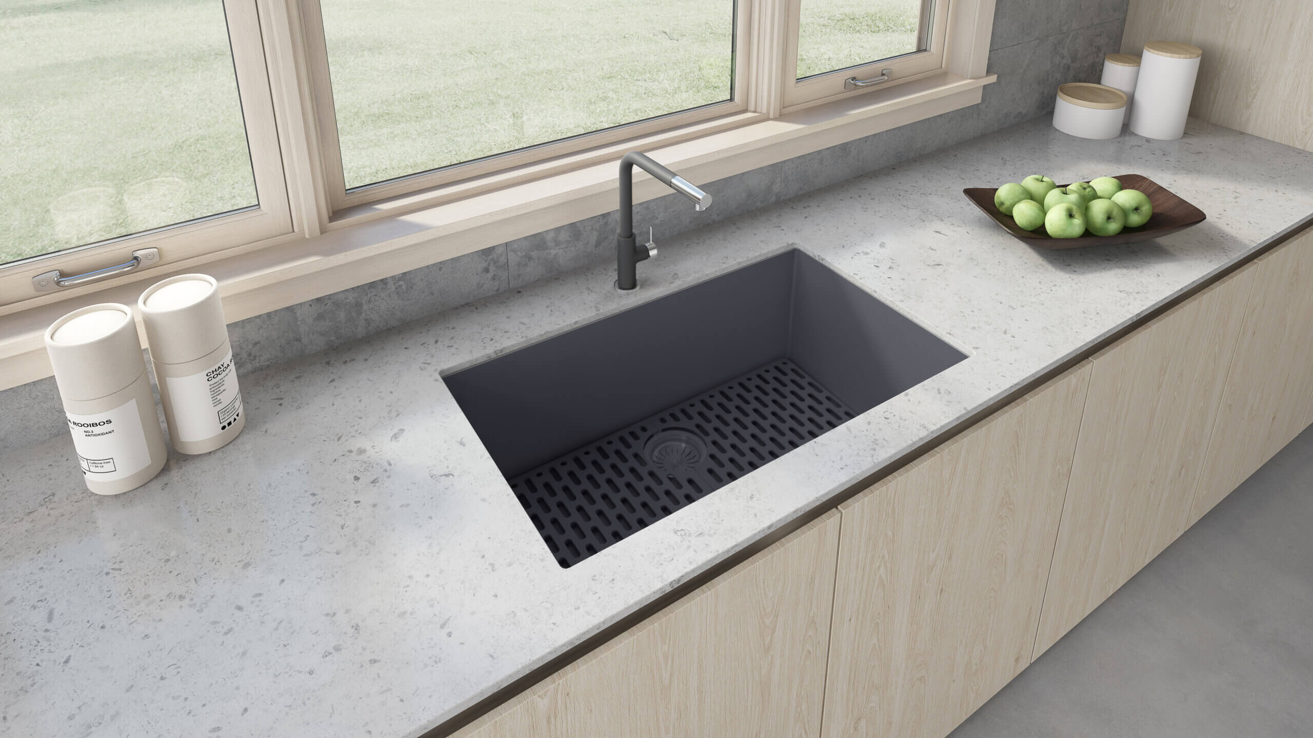 Ruvati epiGranite — Tarja de Cocina de 33 x 19 pulg en Granito Compuesto — Gris Urbano — 3