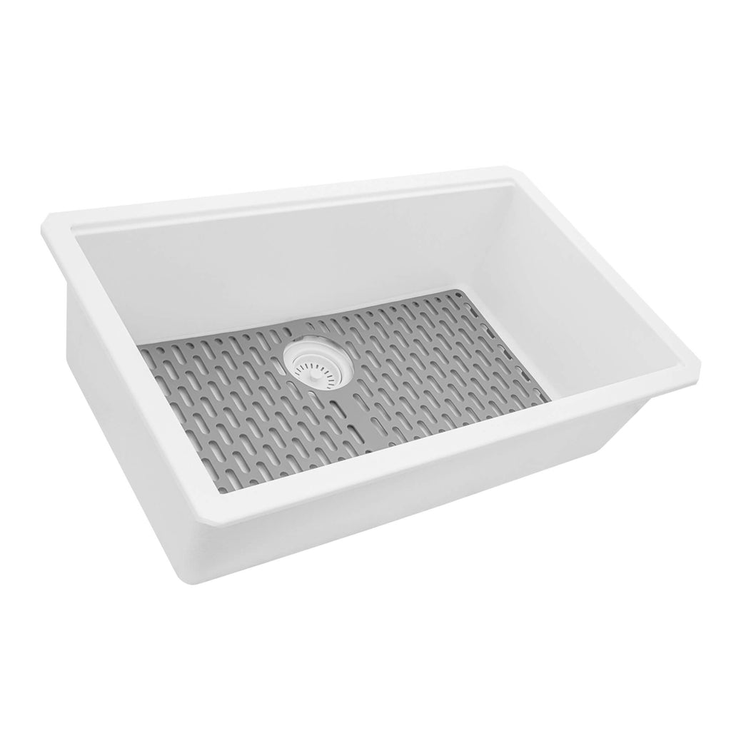 Ruvati epiGranite — Tarja de Cocina de 33 x 19 pulg en Granito Compuesto — Blanco Ártico