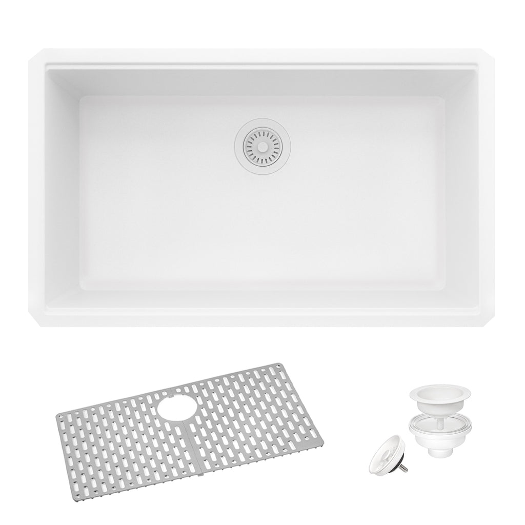 Ruvati epiGranite — Tarja de Cocina de 33 x 19 pulg en Granito Compuesto — Blanco Ártico — 1