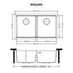 Ruvati epiGranite — Tarja de Cocina de 33 x 19 pulg en Granito Compuesto — diagrama de dimensiones