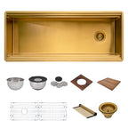 Ruvati Dual-Tier Pro — Tarja Workstation de Cocina en Acero Inoxidable — Oro Mate — 2