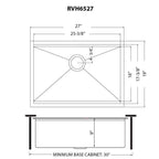 Ruvati Giana — Tarja Workstation de Cocina en Acero Inoxidable — diagrama de dimensiones
