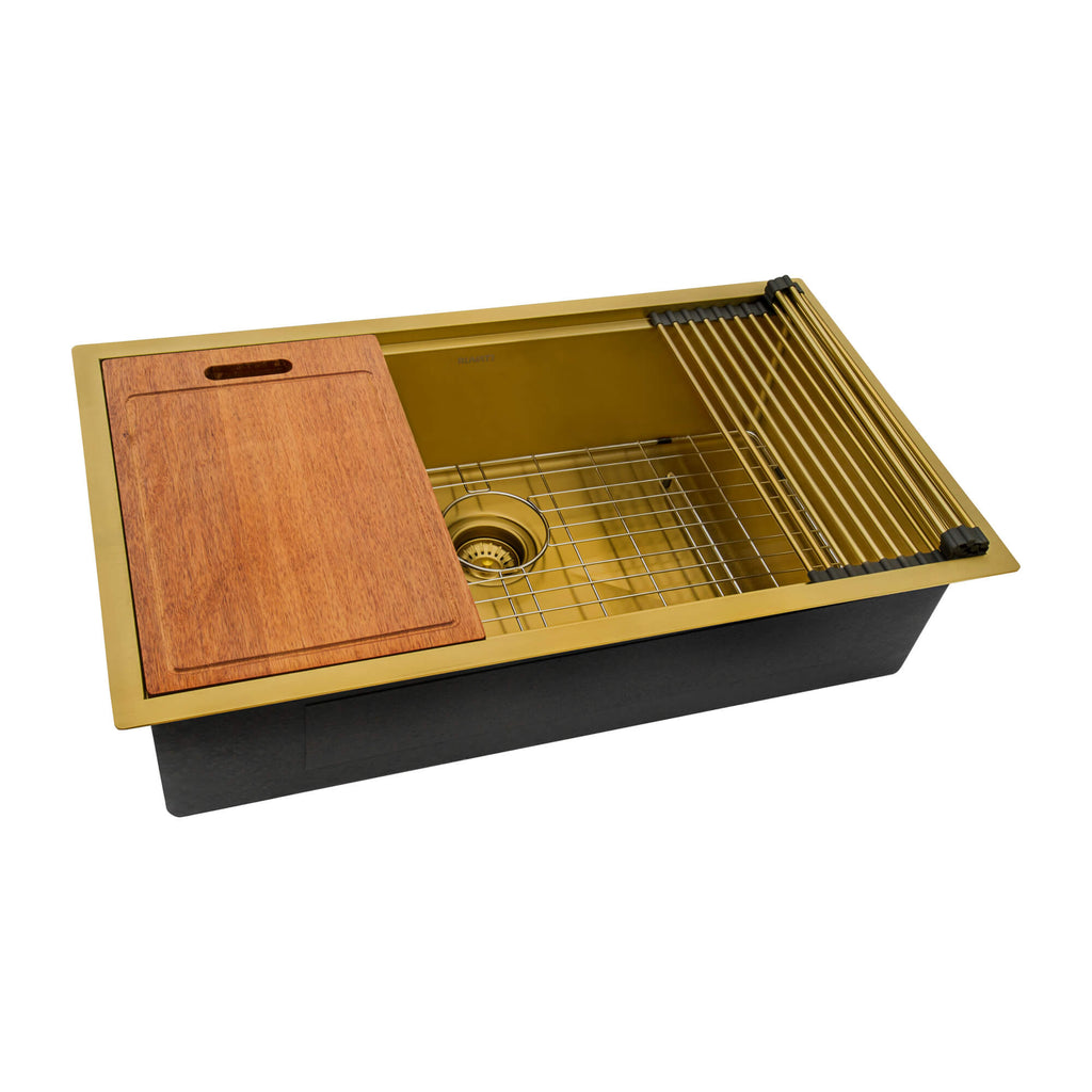 Ruvati Giana — Tarja Workstation de Cocina en Acero Inoxidable — Oro Mate — 2