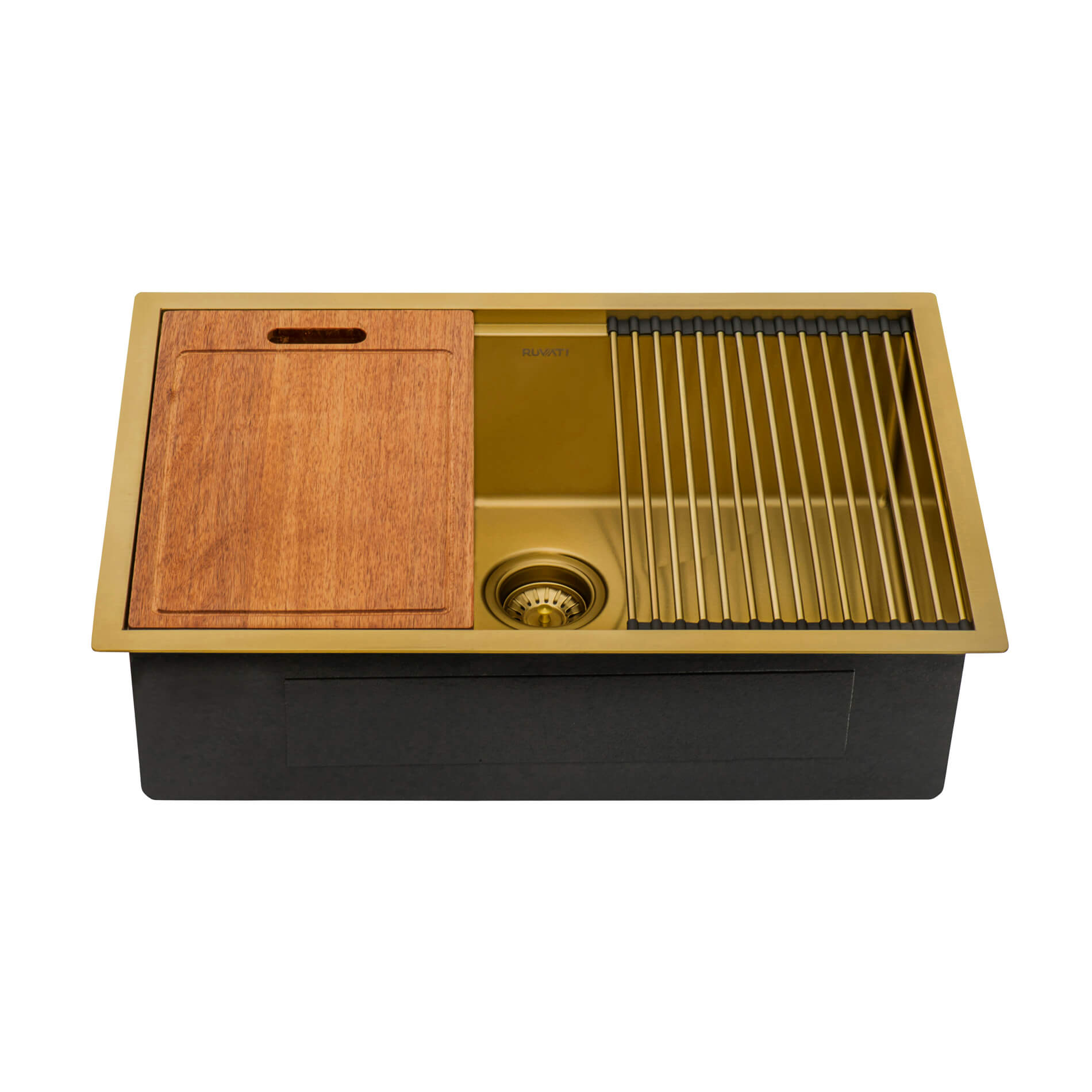 Ruvati Giana — Tarja Workstation de Cocina en Acero Inoxidable — Oro Mate — 1