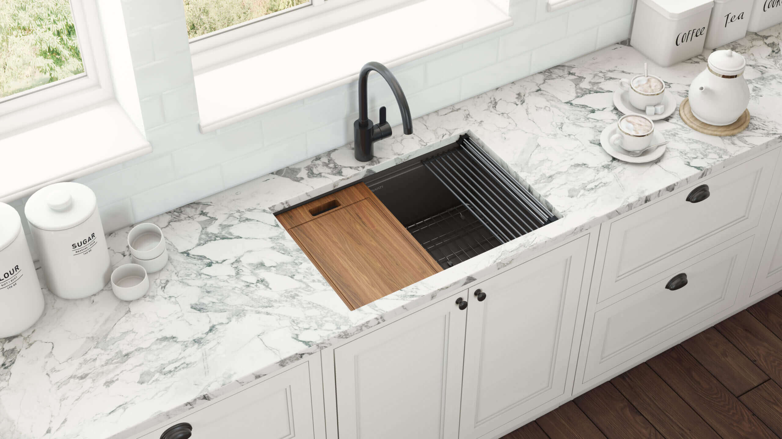 Ruvati Giana — Tarja Workstation de Cocina en Acero Inoxidable — Negro Gunmetal — 2