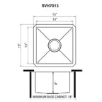 Ruvati Gravena — Tarja de Bar / Prep en Acero Inoxidable — diagrama de dimensiones