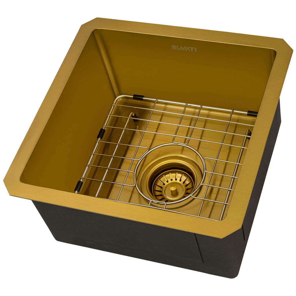 Ruvati Terraza — Tarja de Bar / Prep en Acero Inoxidable — Oro Mate