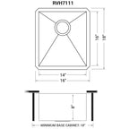 Ruvati Nesta — Tarja de Bar / Prep en Acero Inoxidable — diagrama de dimensiones