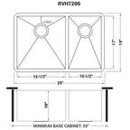 Ruvati Nesta — Tarja de Cocina en Acero Inoxidable — diagrama de dimensiones