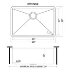 Ruvati Gravena — Tarja de Cocina en Acero Inoxidable — diagrama de dimensiones