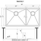 Ruvati Urbana — Tarja de Cocina en Acero Inoxidable — diagrama de dimensiones