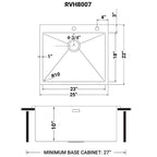 Ruvati Tirana Pro — Tarja de Cocina en Acero Inoxidable — diagrama de dimensiones