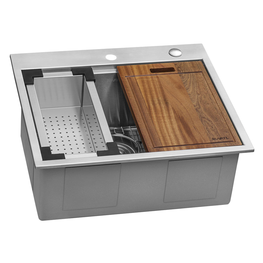 Ruvati Siena — Tarja Workstation de Cocina de 25 x 22 pulg en Acero Inoxidable — Acero Inoxidable