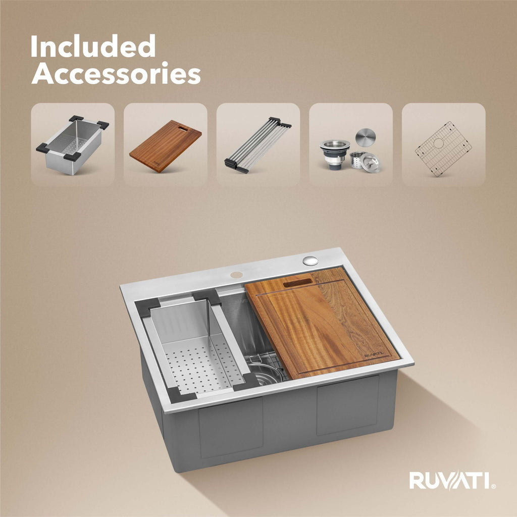 Ruvati Siena — Tarja Workstation de Cocina de 25 x 22 pulg en Acero Inoxidable — Acero Inoxidable — 1