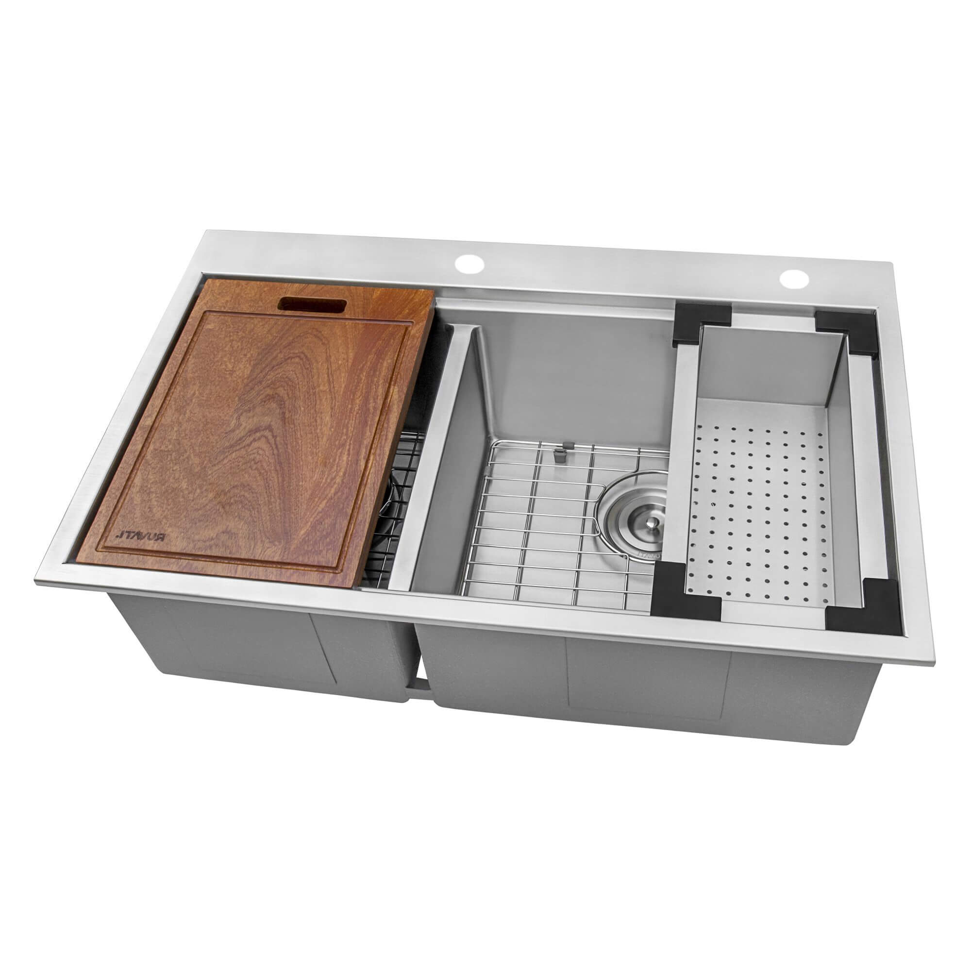 Ruvati Siena — Tarja Workstation de Cocina de 33 x 22 pulg en Acero Inoxidable — Acero Inoxidable