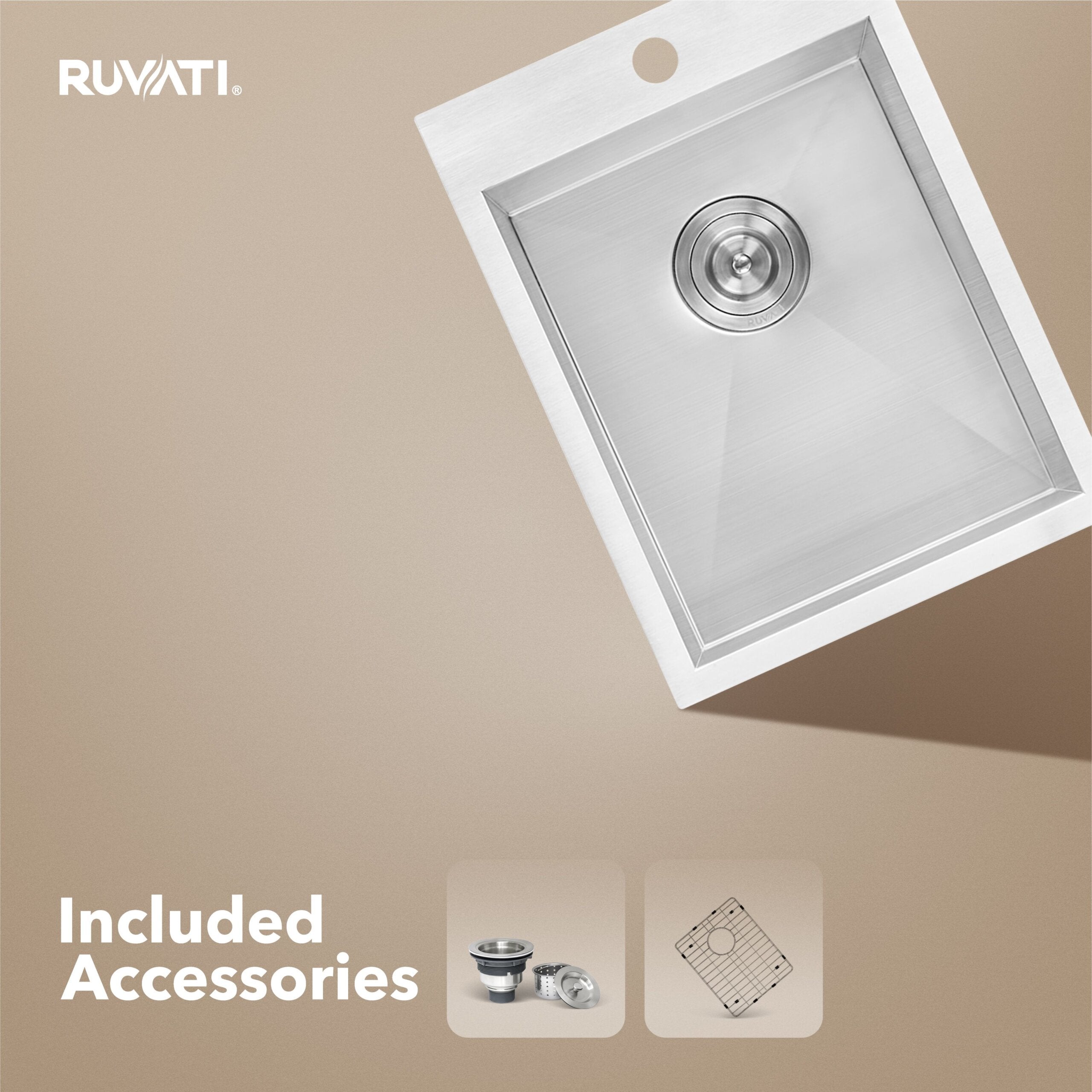 Ruvati Tirana — Tarja de Bar / Prep de 15 x 20 pulg en Acero Inoxidable — Acero Inoxidable — 1