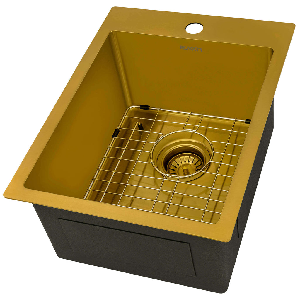 Ruvati Terraza — Tarja de Bar / Prep de 15 x 20 pulg en Acero Inoxidable — Oro Mate — 1